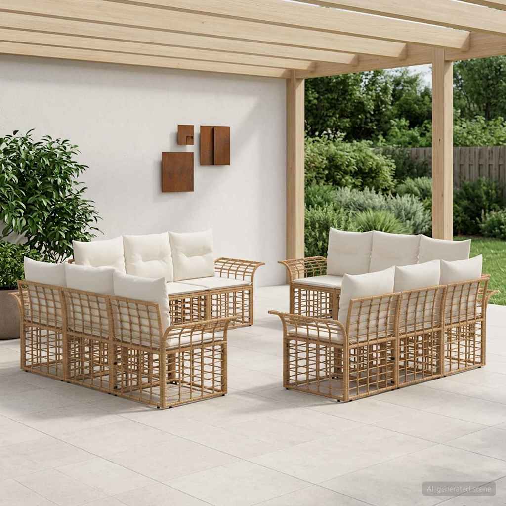 Udendørs sofagruppe 12 stk. Naturlig og Creme Hvid Polyester