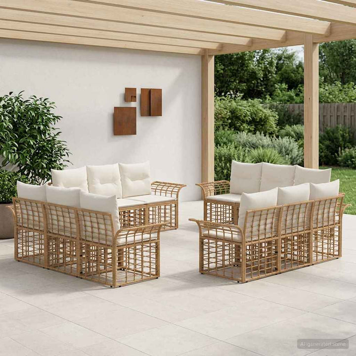 Udendørs sofagruppe 12 stk. Naturlig og Creme Hvid Polyester