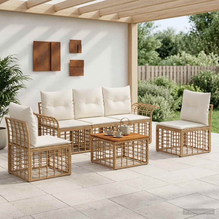 Udendørs sofagruppe 6 stk. Naturlig og Creme Hvid Polyester