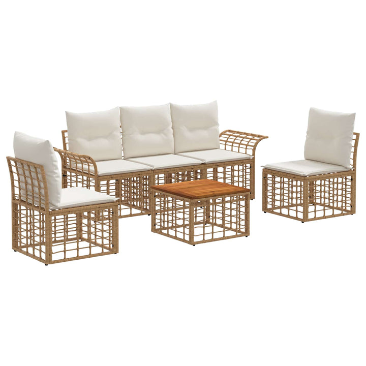 Udendørs sofagruppe 6 stk. Naturlig og Creme Hvid Polyester