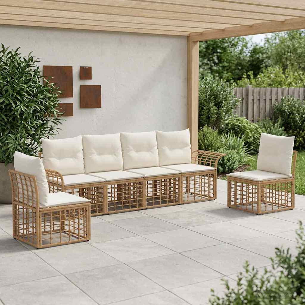 Udendørs sofagruppe 6 stk. Naturlig og Creme Hvid Polyester