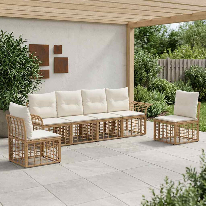 Udendørs sofagruppe 6 stk. Naturlig og Creme Hvid Polyester