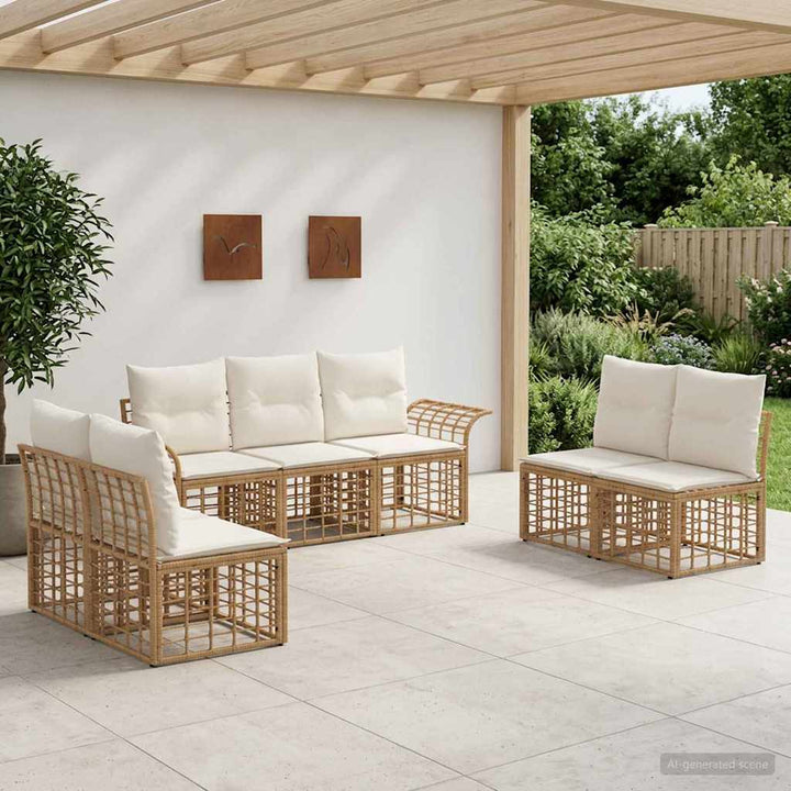 Udendørs sofagruppe 7 stk. Naturlig og Creme Hvid Polyester