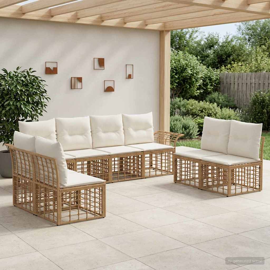 Udendørs sofagruppe 8 stk. Naturlig og Creme Hvid Polyester