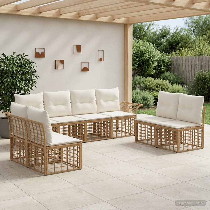 Udendørs sofagruppe 8 stk. Naturlig og Creme Hvid Polyester