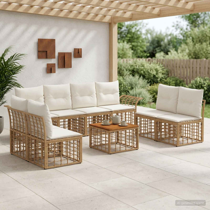 Udendørs sofagruppe 9 stk. Naturlig og Creme Hvid Polyester