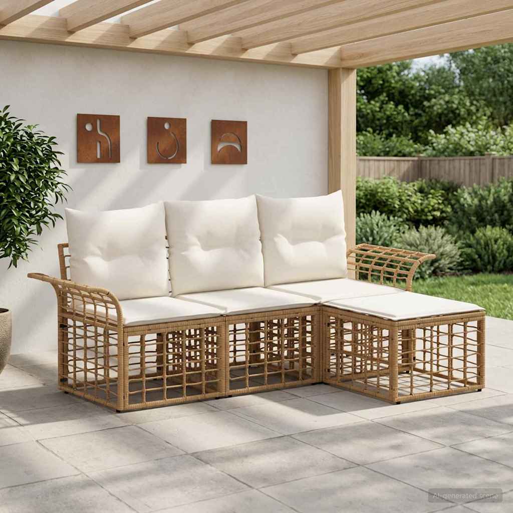 Udendørs sofagruppe 4 stk. Naturlig og Creme Hvid Polyester