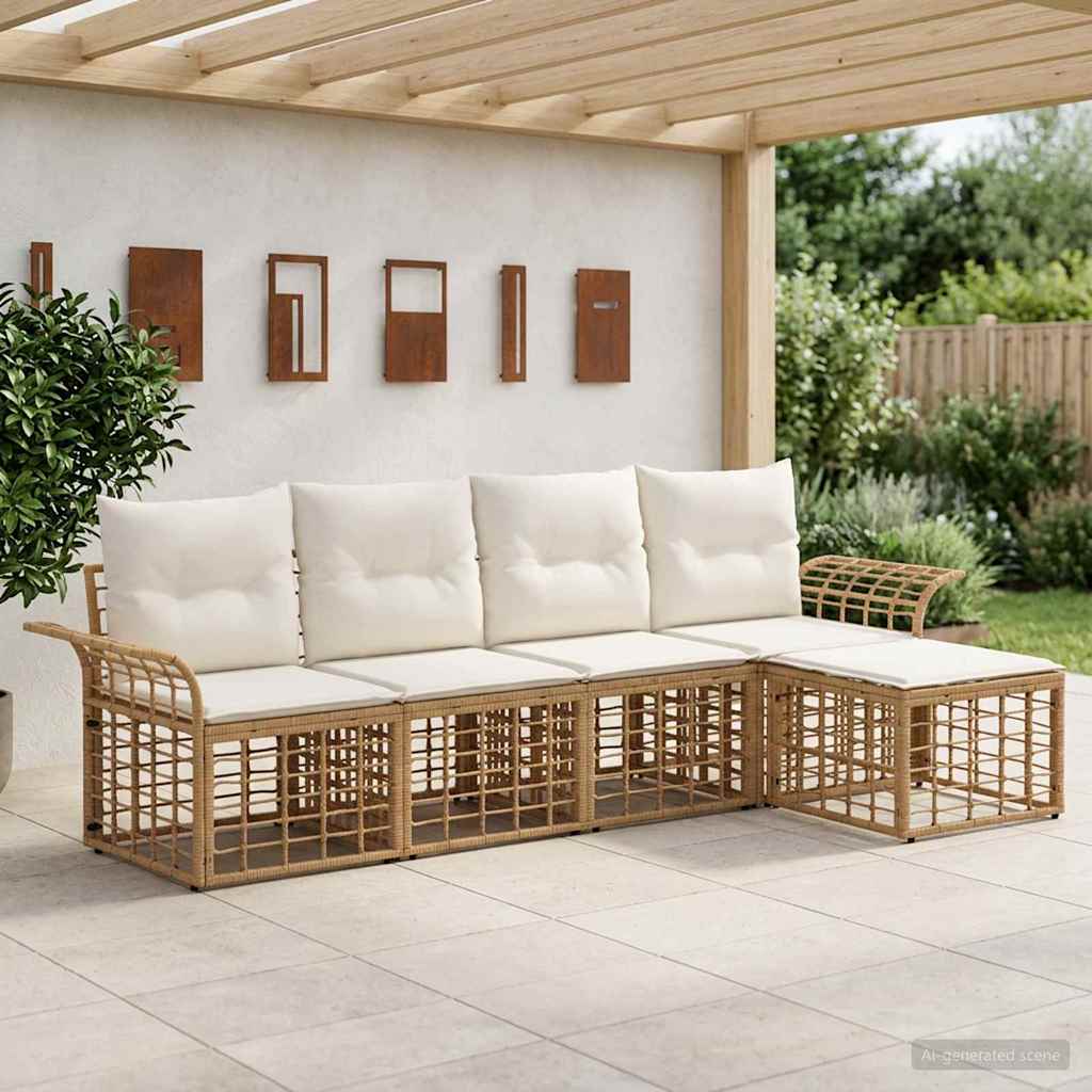 Udendørs sofagruppe 5 stk. Naturlig og Creme Hvid Polyester