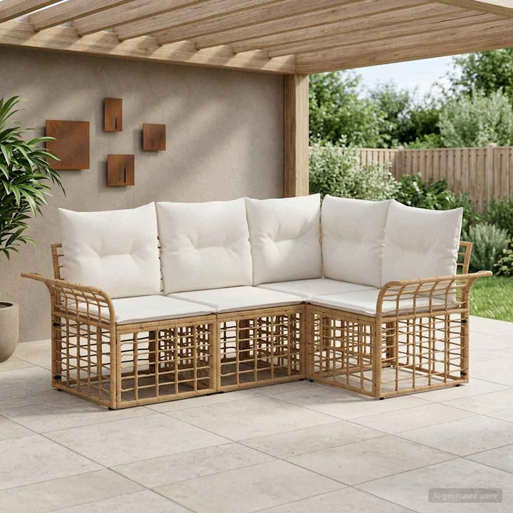 Udendørs sofagruppe 4 stk. Naturlig og Creme Hvid Polyester