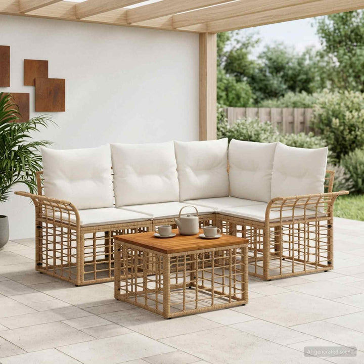 Udendørs sofagruppe 5 stk. Naturlig og Creme Hvid Polyester