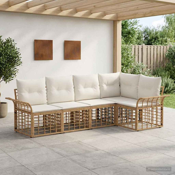 Udendørs sofagruppe 5 stk. Naturlig og Creme Hvid Polyester