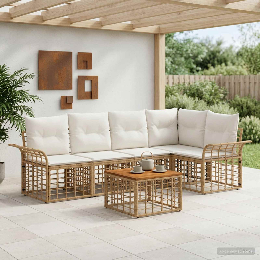 Udendørs sofagruppe 6 stk. Naturlig og Creme Hvid Polyester