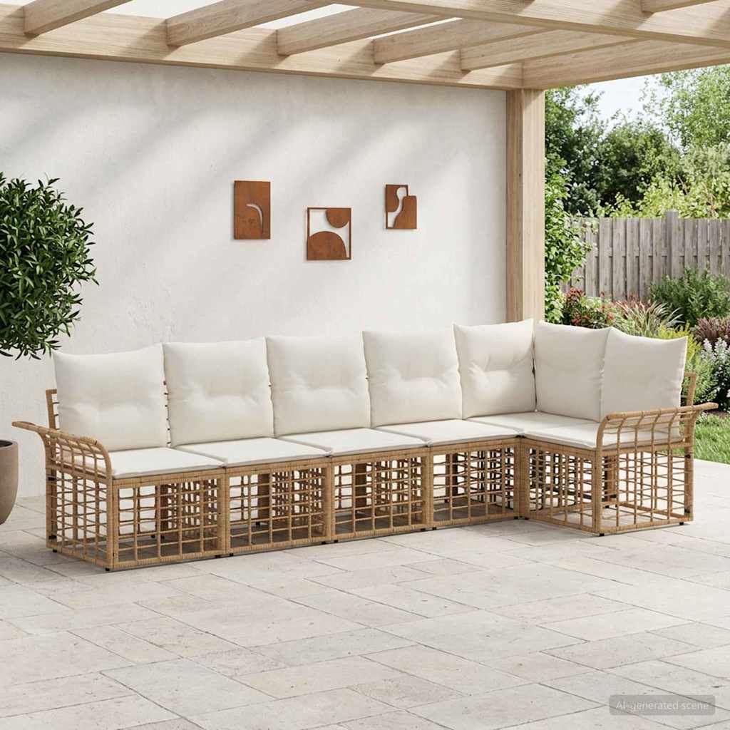 Udendørs sofagruppe 6 stk. Naturlig og Creme Hvid Polyester