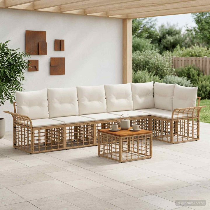 Udendørs sofagruppe 7 stk. Naturlig og Creme Hvid Polyester