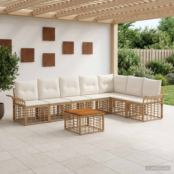 Udendørs sofagruppe 8 stk. Naturlig og Creme Hvid Polyester