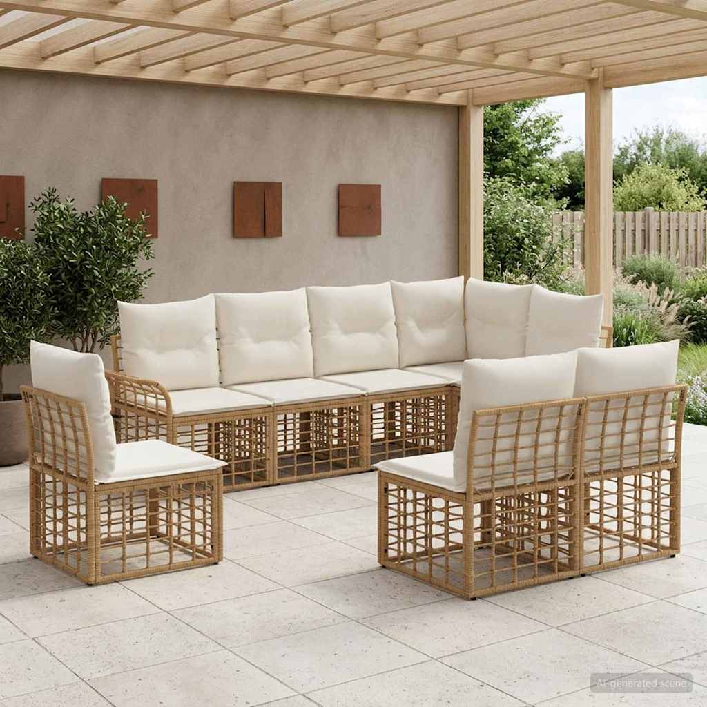 Udendørs sofagruppe 8 stk. Naturlig og Creme Hvid Polyester
