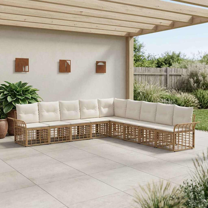 Udendørs sofagruppe 9 stk. Naturlig og Creme Hvid Polyester