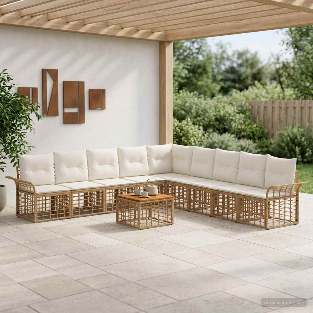 Udendørs sofagruppe 10 stk. Naturlig og Creme Hvid Polyester