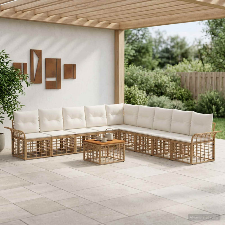 Udendørs sofagruppe 10 stk. Naturlig og Creme Hvid Polyester