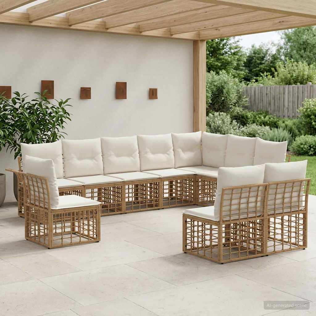 Udendørs sofagruppe 10 stk. Naturlig og Creme Hvid Polyester
