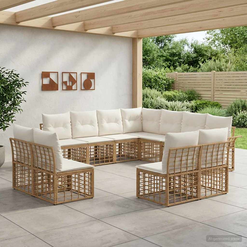 Udendørs sofagruppe 11 stk. Naturlig og Creme Hvid Polyester