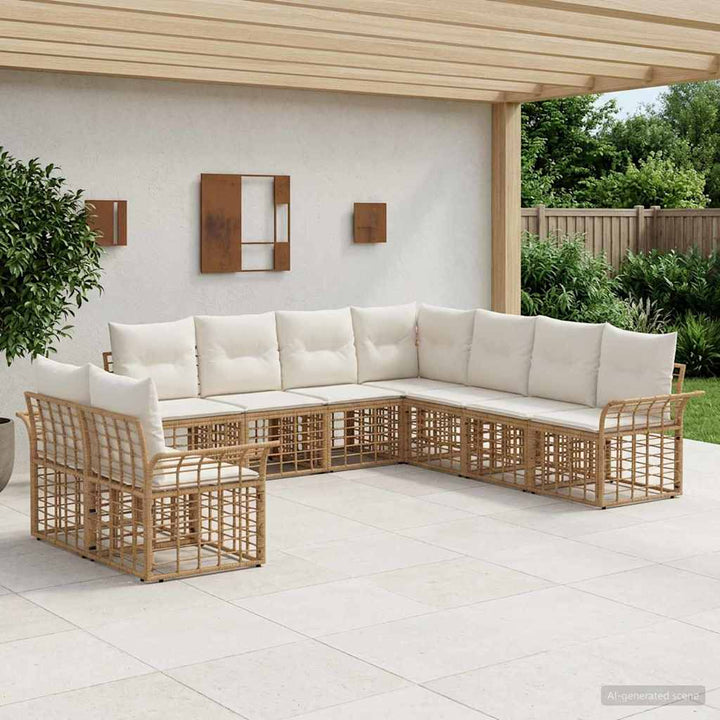 Udendørs sofagruppe 9 stk. Naturlig og Creme Hvid Polyester
