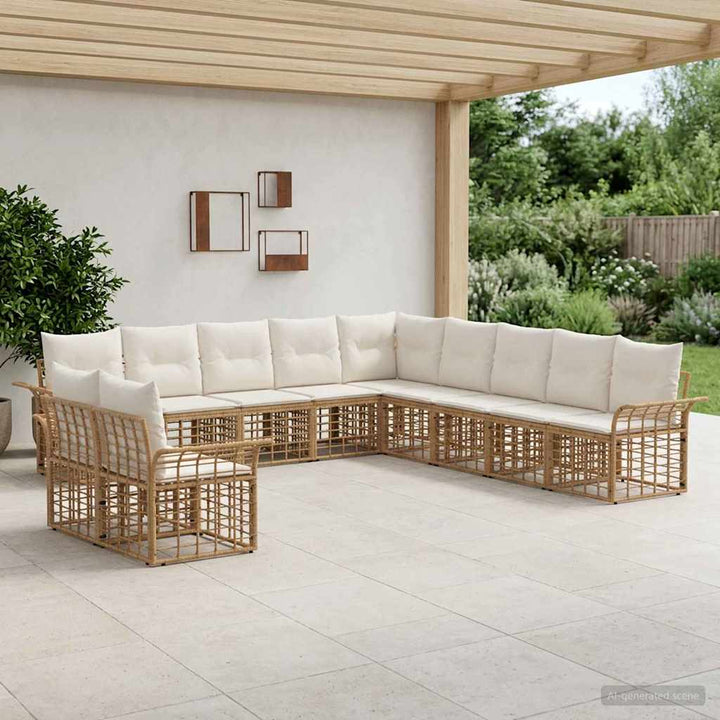 Udendørs sofagruppe 11 stk. Naturlig og Creme Hvid Polyester