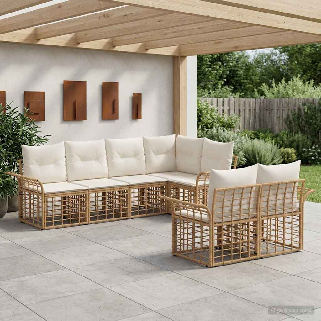 Udendørs sofagruppe 7 pcs Naturlig og Creme Hvid Polyester