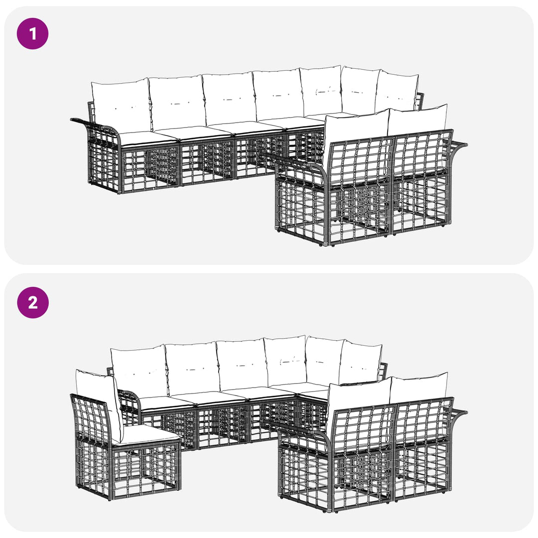 Udendørs sofagruppe 8 stk. Sort og Mørkegrå polyrattan