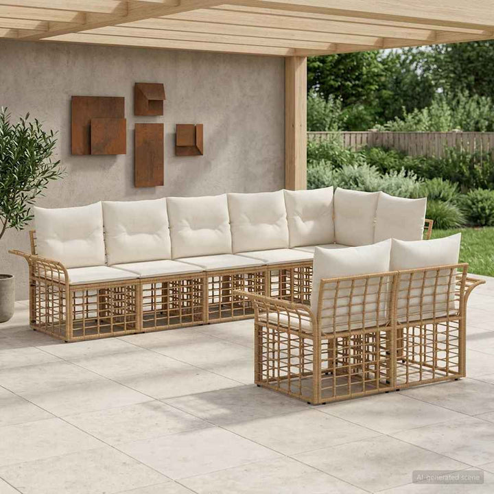 Udendørs sofagruppe 8 stk. Naturlig og Creme Hvid polyrattan