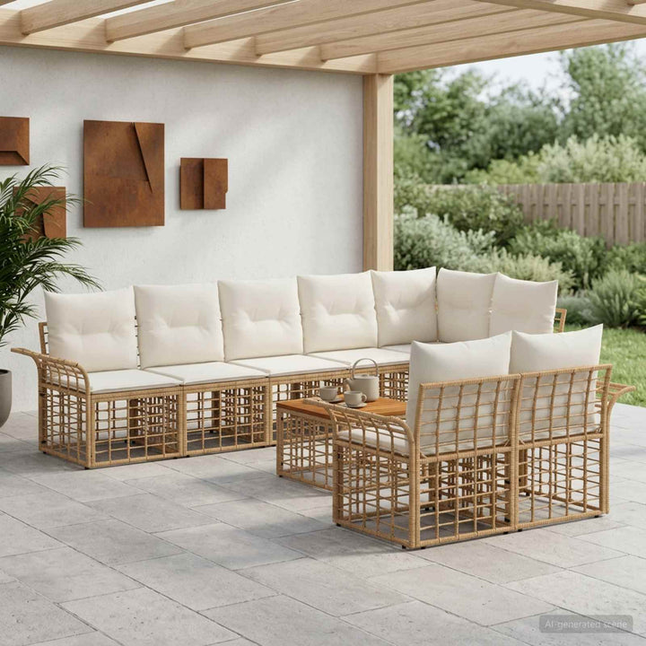 Udendørs sofagruppe 9 stk. Naturlig og Creme Hvid polyrattan