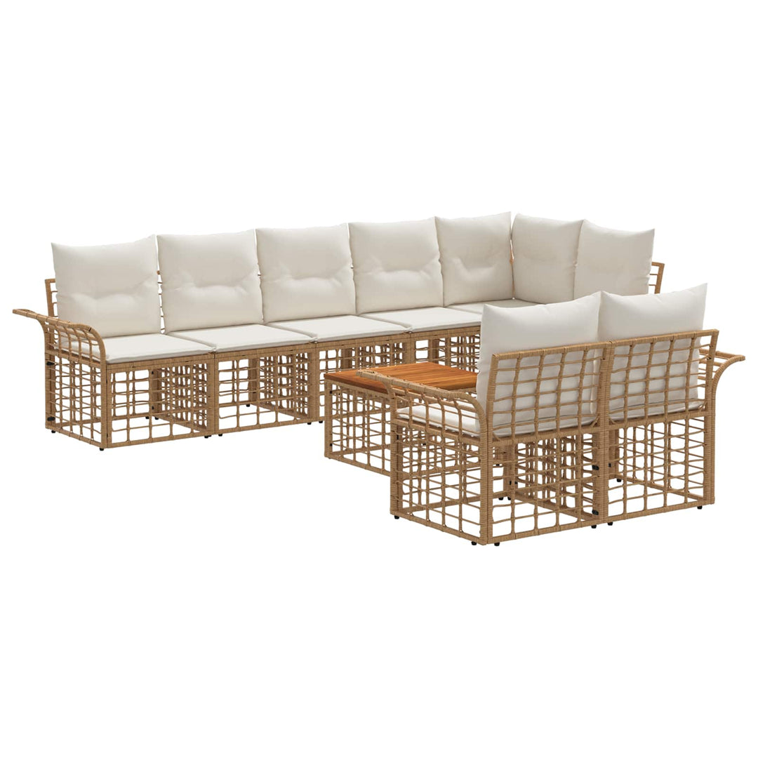 Udendørs sofagruppe 9 stk. Naturlig og Creme Hvid polyrattan