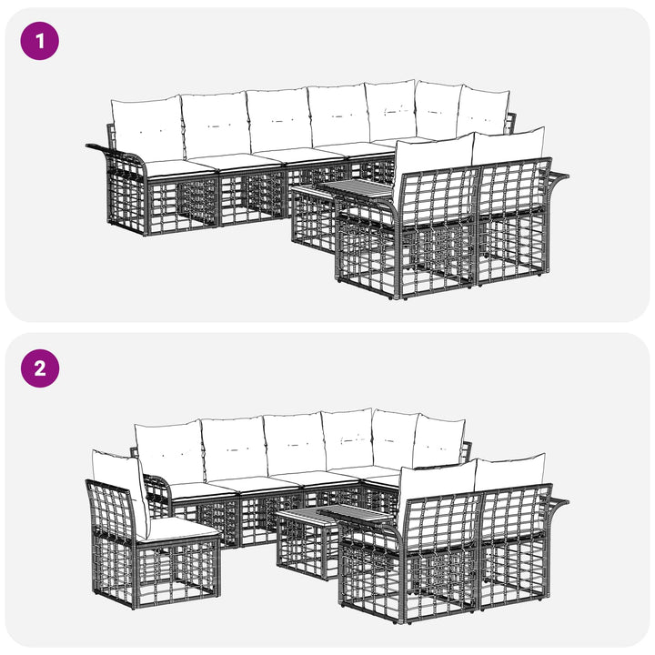 Udendørs sofagruppe 9 stk. Naturlig og Creme Hvid polyrattan
