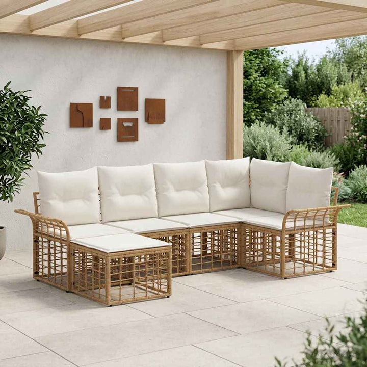 Udendørs sofagruppe 6 stk. Naturlig og Creme Hvid Polyester