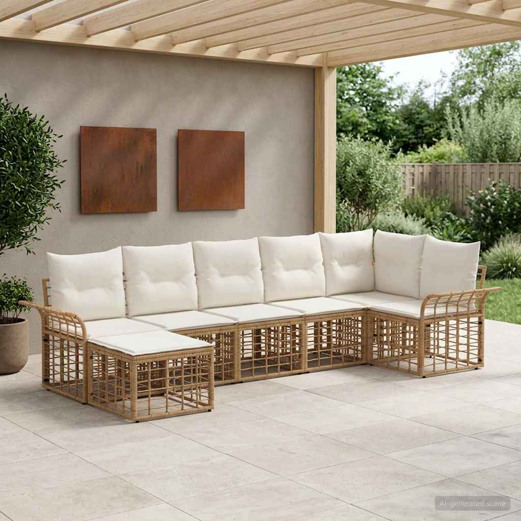 Udendørs sofagruppe 7 stk. Naturlig og Creme Hvid Polyester