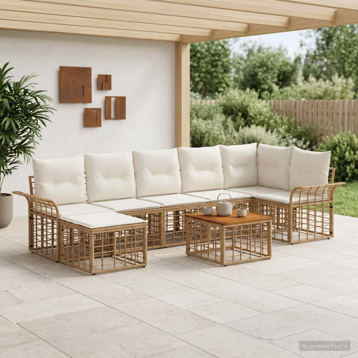 Udendørs sofagruppe 8 stk. Naturlig og Creme Hvid Polyester