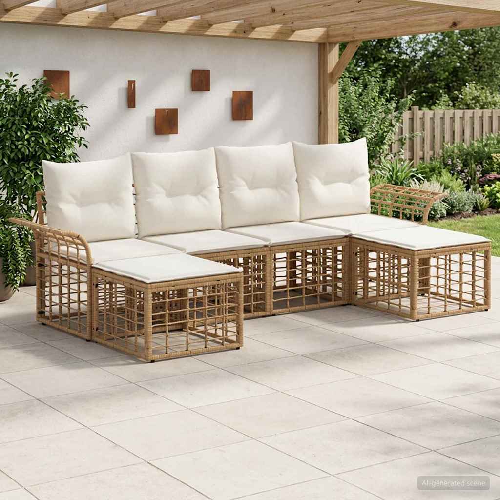 Udendørs sofagruppe 6 stk. Naturlig og Creme Hvid Polyester