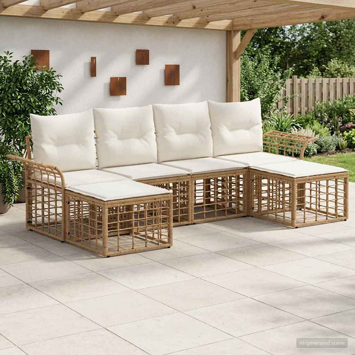 Udendørs sofagruppe 6 stk. Naturlig og Creme Hvid Polyester