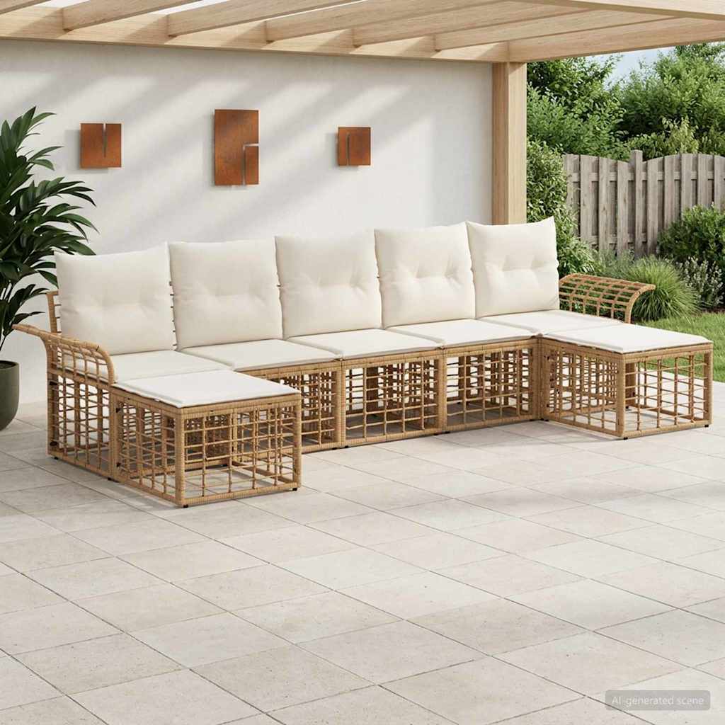 Udendørs sofagruppe 7 stk. Naturlig og Creme Hvid Polyester