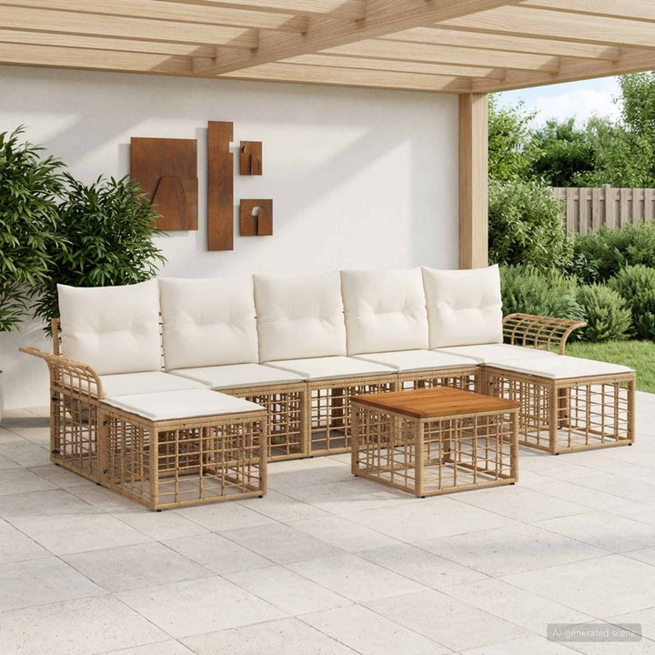 Udendørs sofagruppe 8 stk. Naturlig og Creme Hvid Polyester