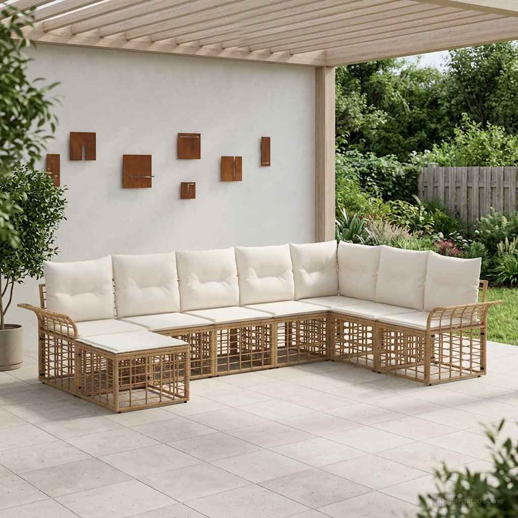 Udendørs sofagruppe 8 stk. Naturlig og Creme Hvid Polyester
