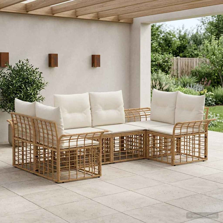 Udendørs sofagruppe 6 pcs Naturlig og Creme Hvid Polyester
