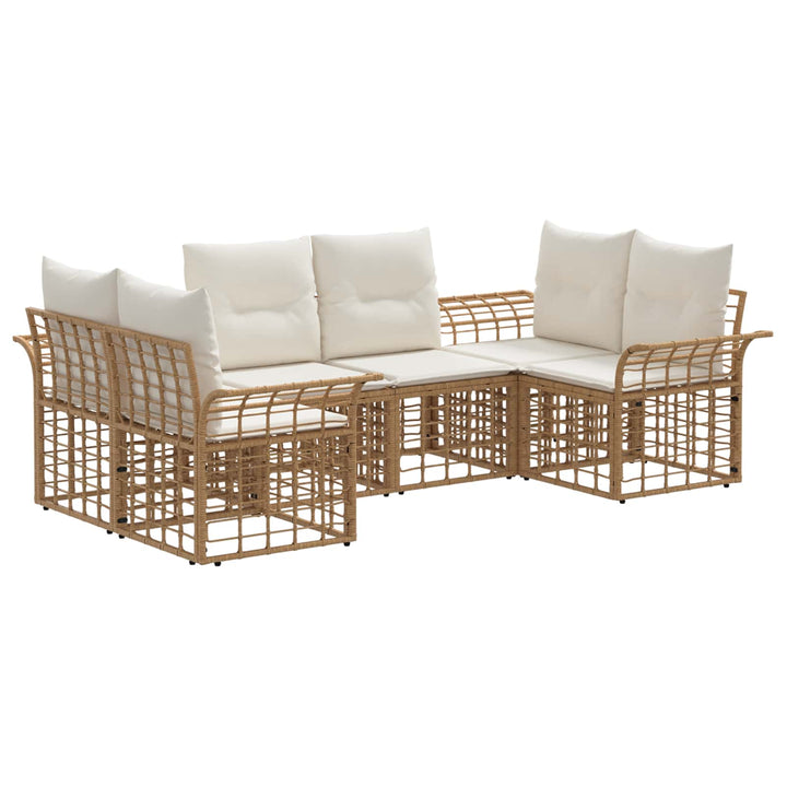 Udendørs sofagruppe 6 pcs Naturlig og Creme Hvid Polyester