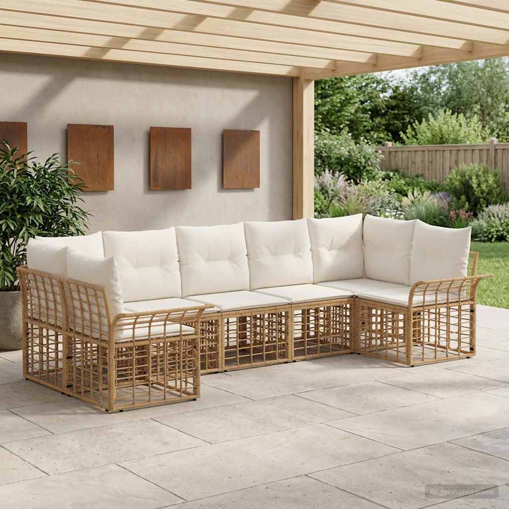 Udendørs sofagruppe 7 pcs Naturlig og Creme Hvid Polyester