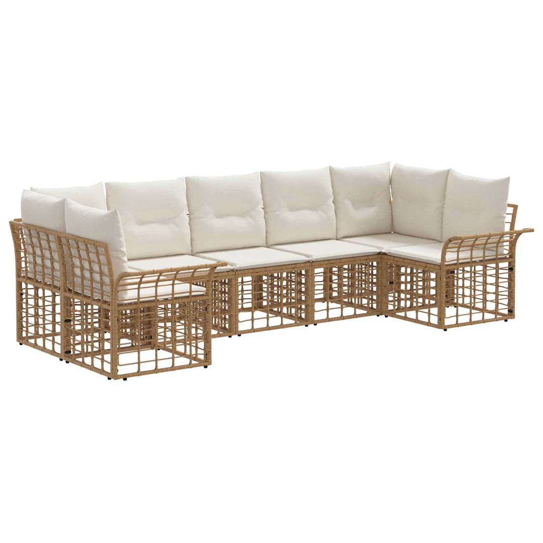Udendørs sofagruppe 7 pcs Naturlig og Creme Hvid Polyester