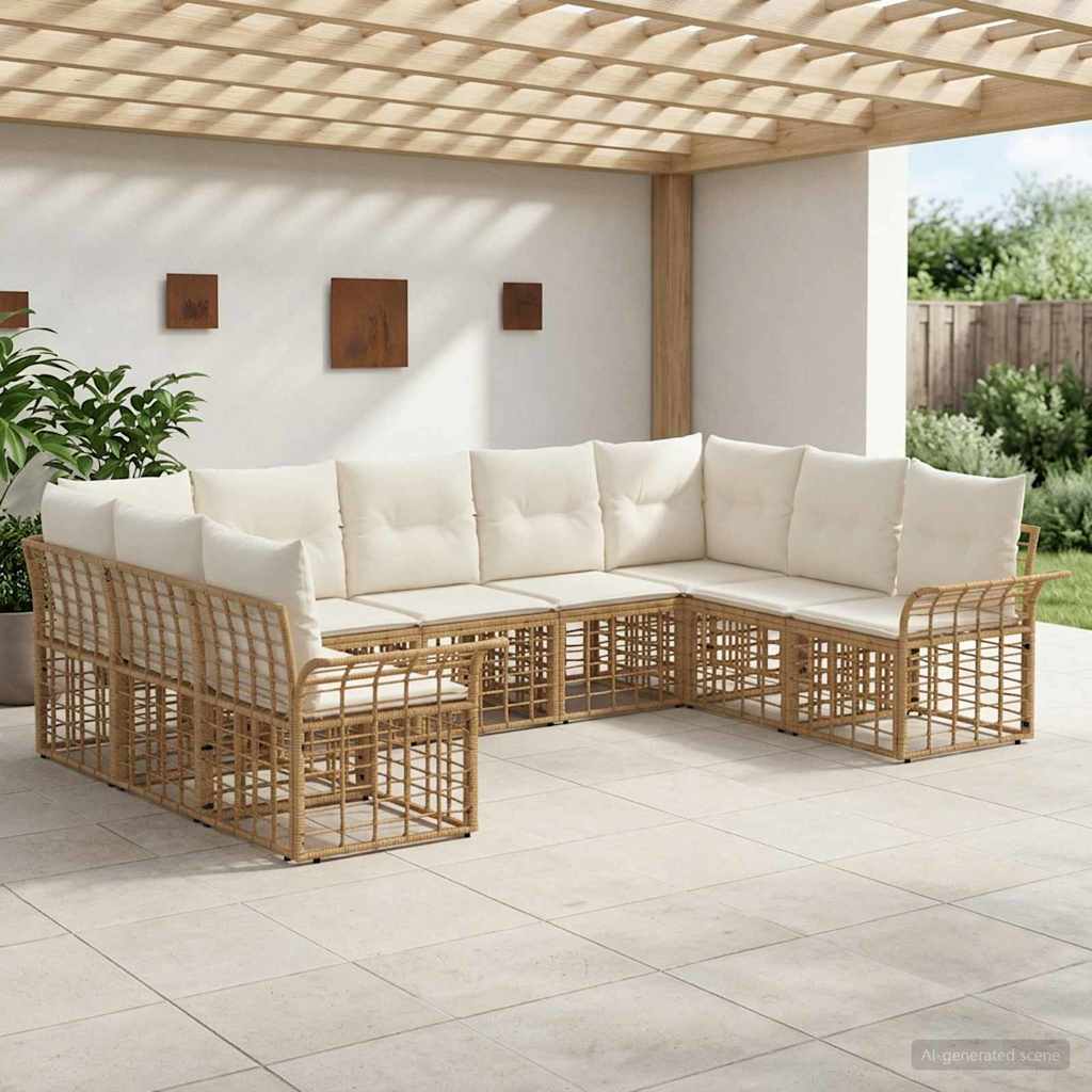 Udendørs sofagruppe 9 stk. Naturlig og Creme Hvid Polyester