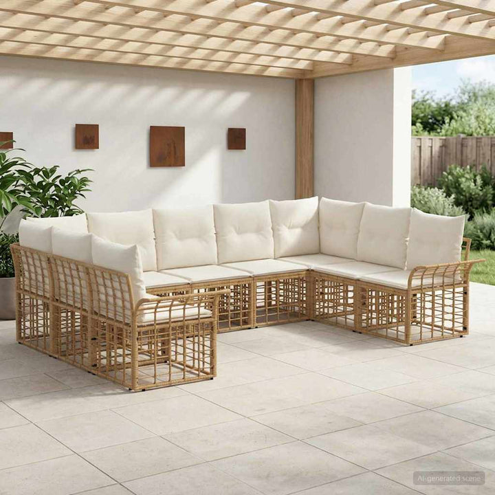 Udendørs sofagruppe 9 stk. Naturlig og Creme Hvid Polyester