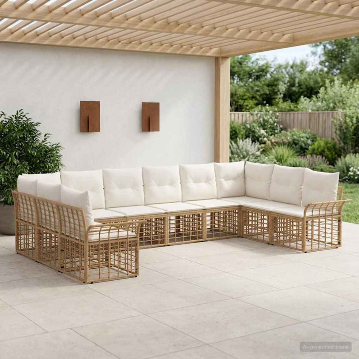 Udendørs sofagruppe 10 stk. Naturlig og Creme Hvid Polyester