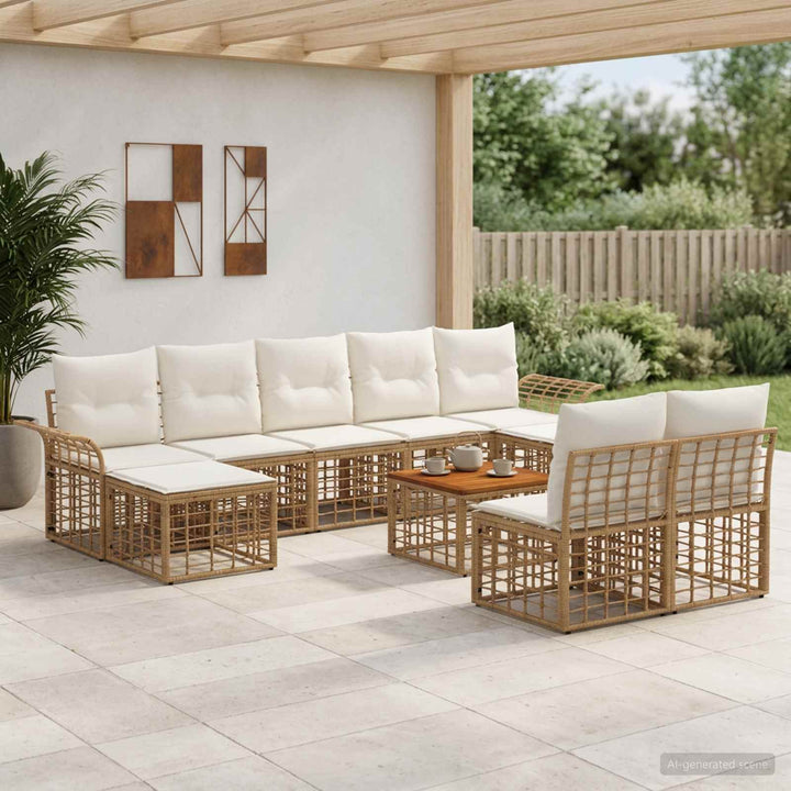 Udendørs sofagruppe 10 stk. Naturlig og Creme Hvid Polyester