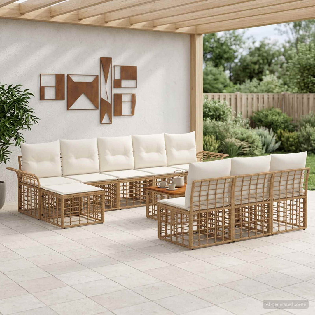 Udendørs sofagruppe 11 stk. Naturlig og Creme Hvid Polyester